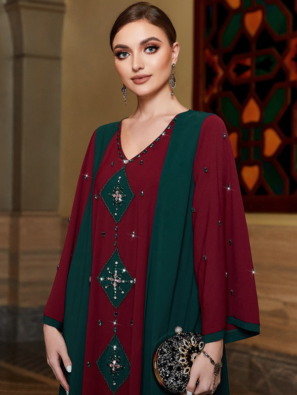 Hand-stitched Rhinestone Muslim Women Caftan Kaftan Dress