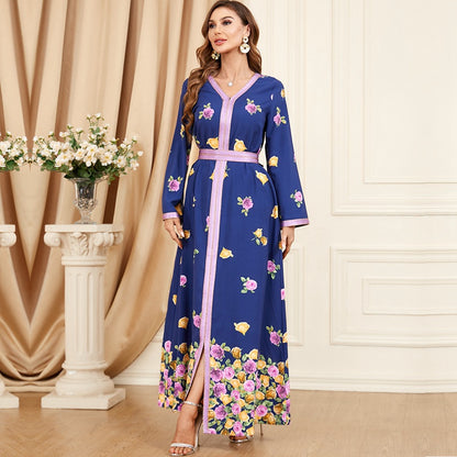 Middle East Arba Moroccan Floral Printed Caftan Kaftan Dress