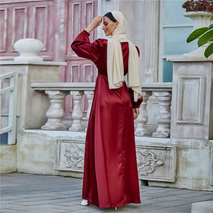 Muslim Women Elegant Satin Abaya Dress