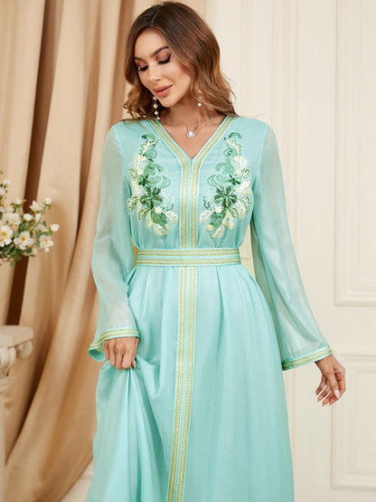 Eid Kaftan Dress Green Embroidery Caftan Dress