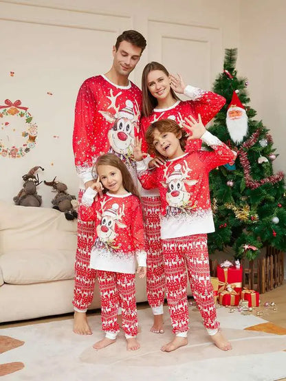Printed Reindeer Christmas Pjs Matching Family Pajamas Set
