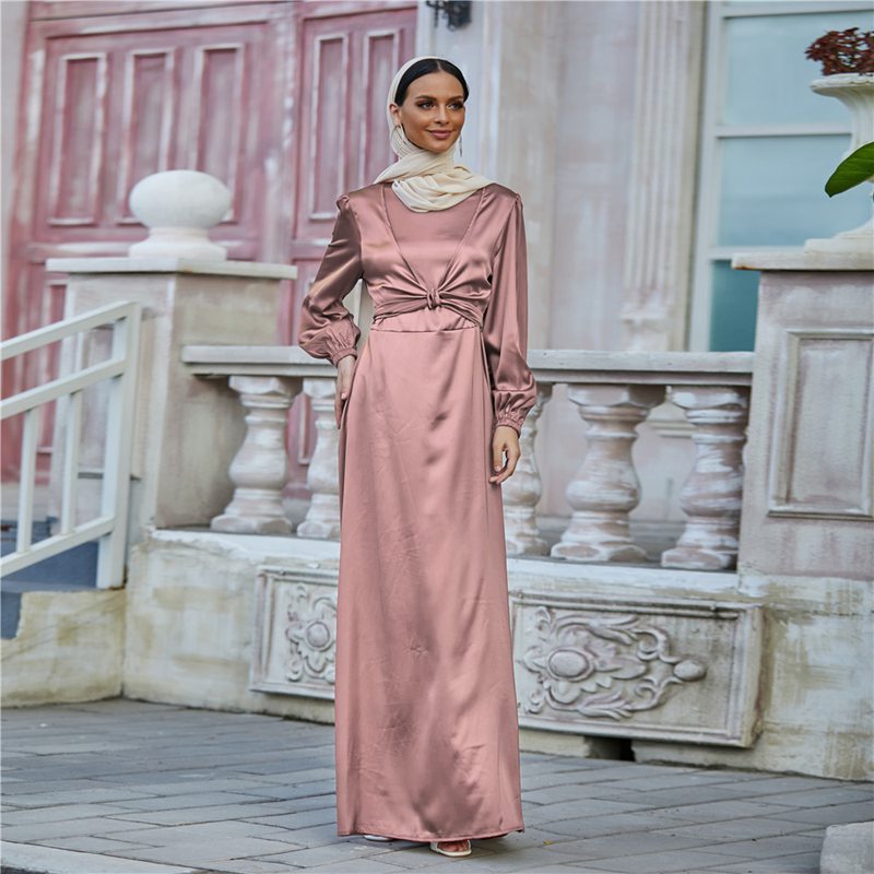 Muslim Women Elegant Satin Abaya Dress