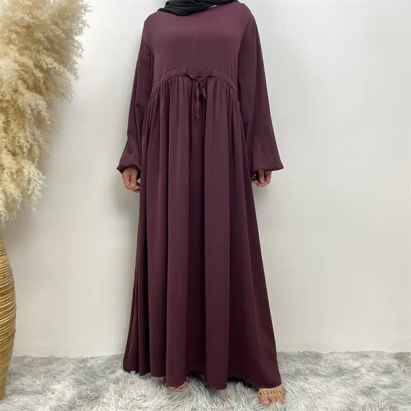 Muslim Women Solid Color Loose Abaya Dress