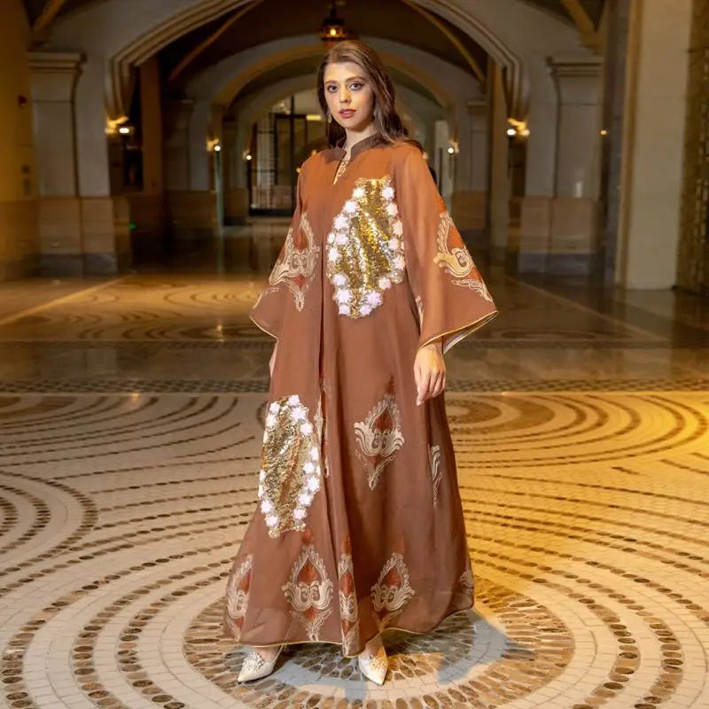 Eid Dress Sequin And Embroidery Women Caftan Kaftan Dress Jalabiya