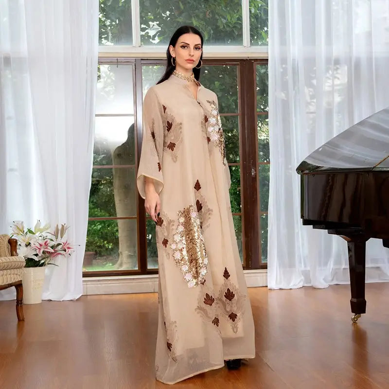 Eid Dress Sequin And Embroidery Women Caftan Kaftan Dress Jalabiya