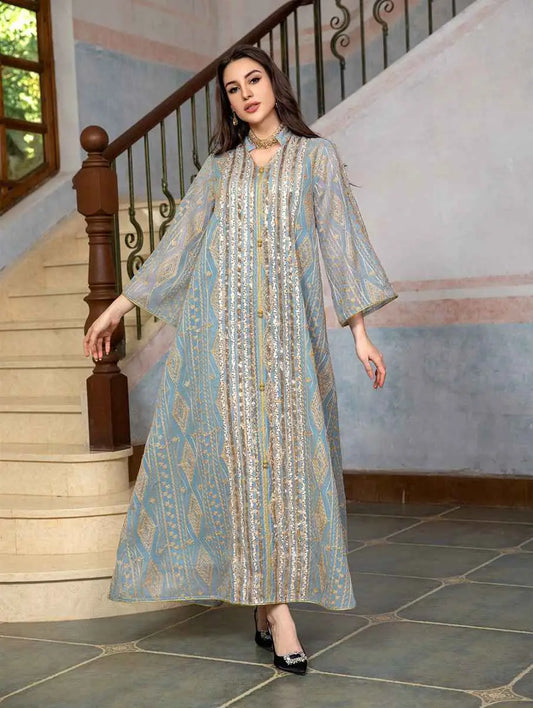 Eid Dress Sequins Embroidery Muslim Women Kaftan Caftan Dress