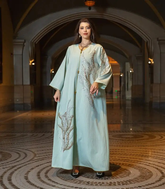Cotton Blend Sequins Embroidery Black Caftan Kaftan Dress Arab Dubai