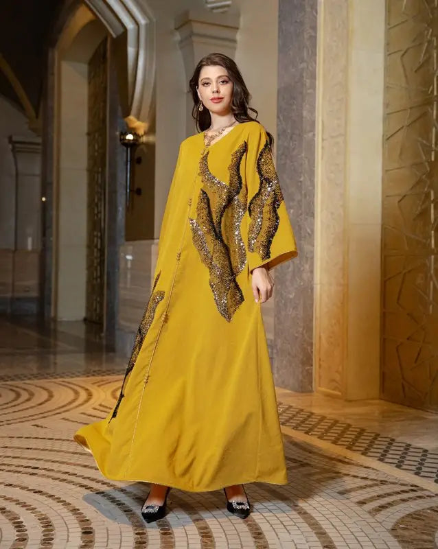Cotton Blend Sequins Embroidery Black Caftan Kaftan Dress Arab Dubai