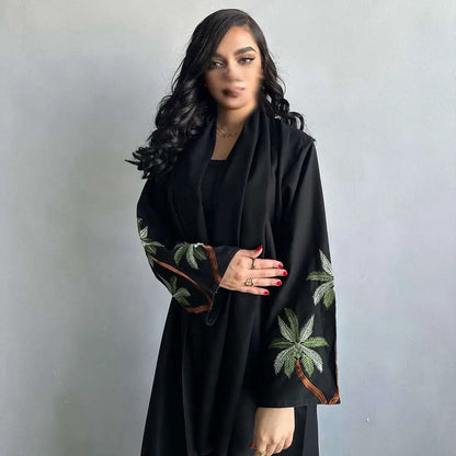 Muslim Women Embroidery Nida Cardigan Open Abaya Dress