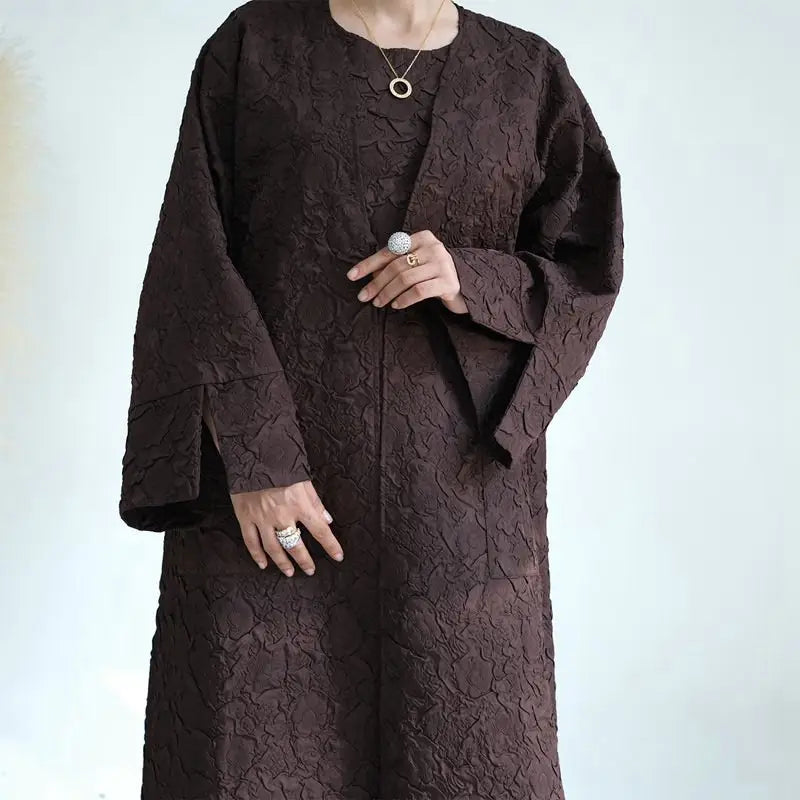Winter Fall Muslim Women Cotton Blended Cardigan Open Abaya Dress