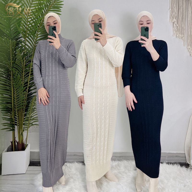 Knitting Wool Muslim Women Winter Fall Inner Dress