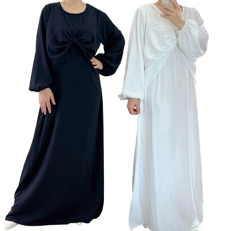 Wrinkled Satin Inner Abaya Dress For Muslim Women