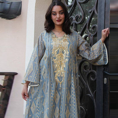 Muslim Women Arab Doris Embroidery Sequins Caftan Kaftan Dress