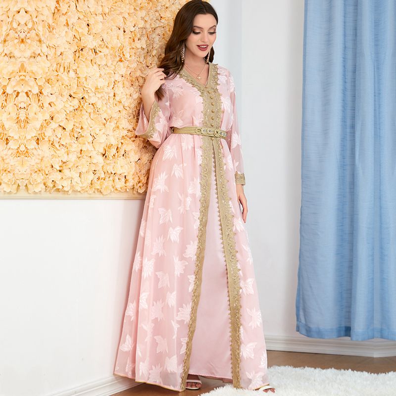 Eid Dress 2 Pieces Set Arab Embroidery Kaftan Dess With Sleeveless Inner Dress