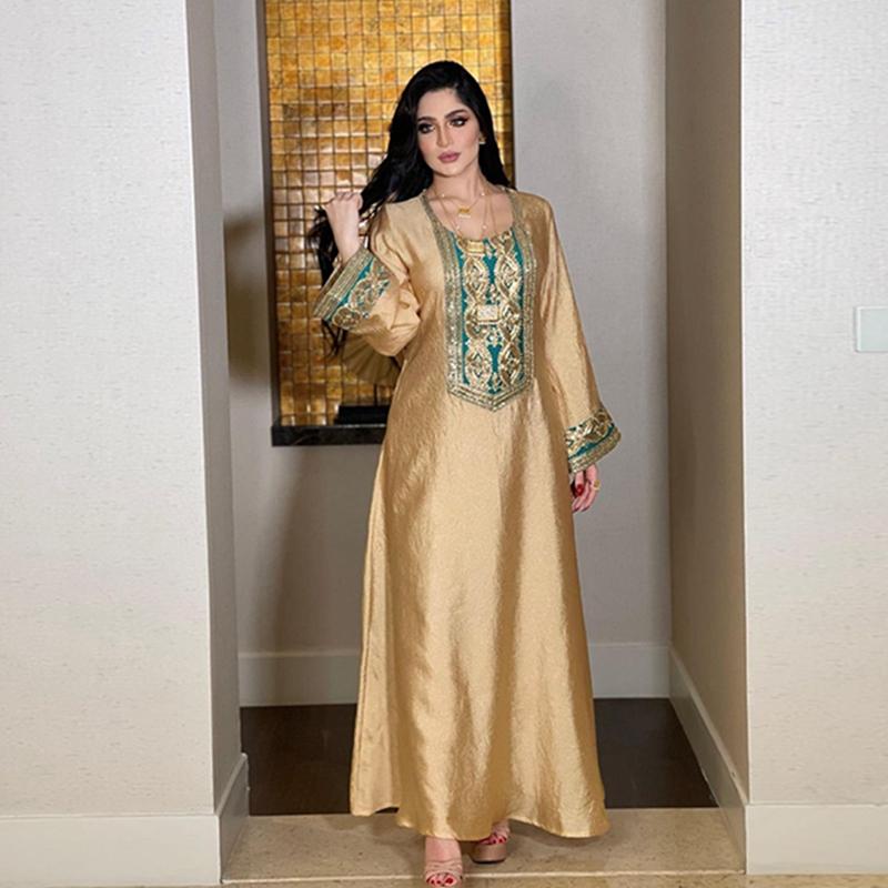 Luxury Gold Thread Embroidery Sequins Kaftan Dress Jalabiya