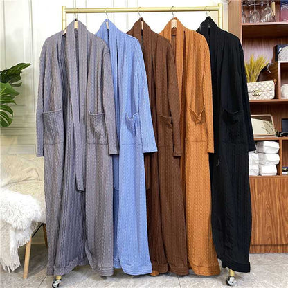 Winter Fall Muslim Women Knitting Open Abaya Dress With Pocket