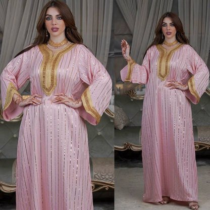 Eid Ramadan With Bronzing And Hotfix Rhinestone Muslim Women Evening Kaftan Dress