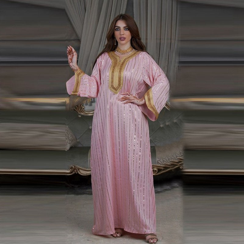Eid Ramadan With Bronzing And Hotfix Rhinestone Muslim Women Evening Kaftan Dress