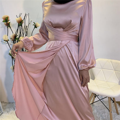 Muslim Tunic Satin Abaya Dress