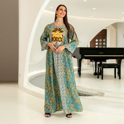 Muslim Women Jacquard Embroidery Abaya Kaftan Dress