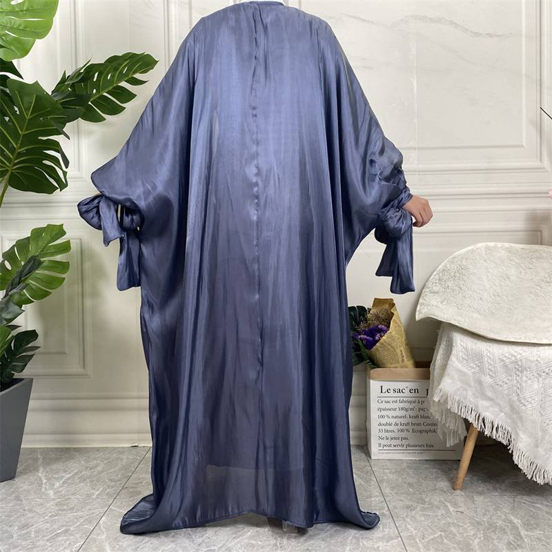Islamic Muslim Silk Feeling Satin Open Cardigan Abaya Dress