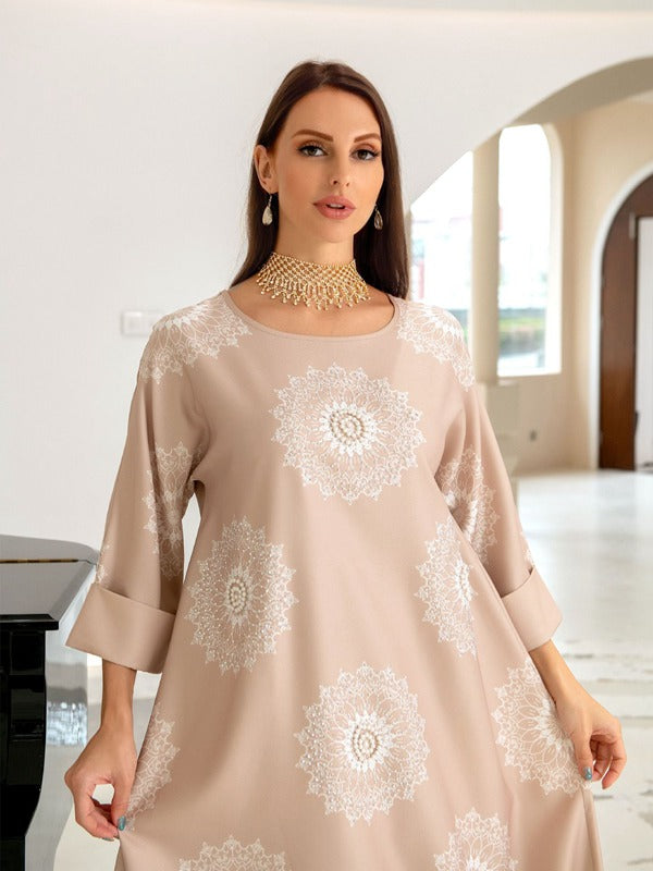 Ramadan EID Beads Hotfix Rhinestone Muslim Women Kaftan Dress