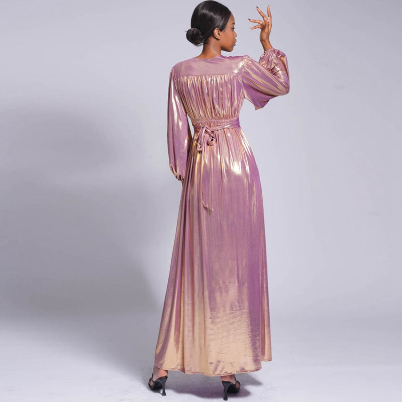 Puff Sleeve Shiny Abaya Dress For Muslim Women