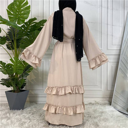 Muslim Women Ruffle Sleeve Cardigan Open Robe Abaya Dress