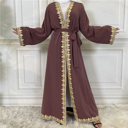 Middle East Fashion Embroidered Long Robe Cardigan Open Abaya Dress For Muslim Women