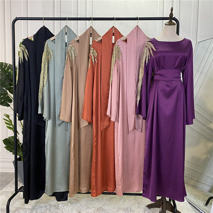 Muslim Women Satin Embroidery Abaya Dress