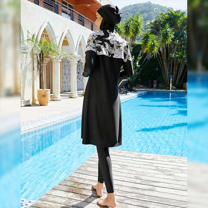 Floral Printed Muslim Women Swimsuit 3 Pieces Set Swimwear Burkinis