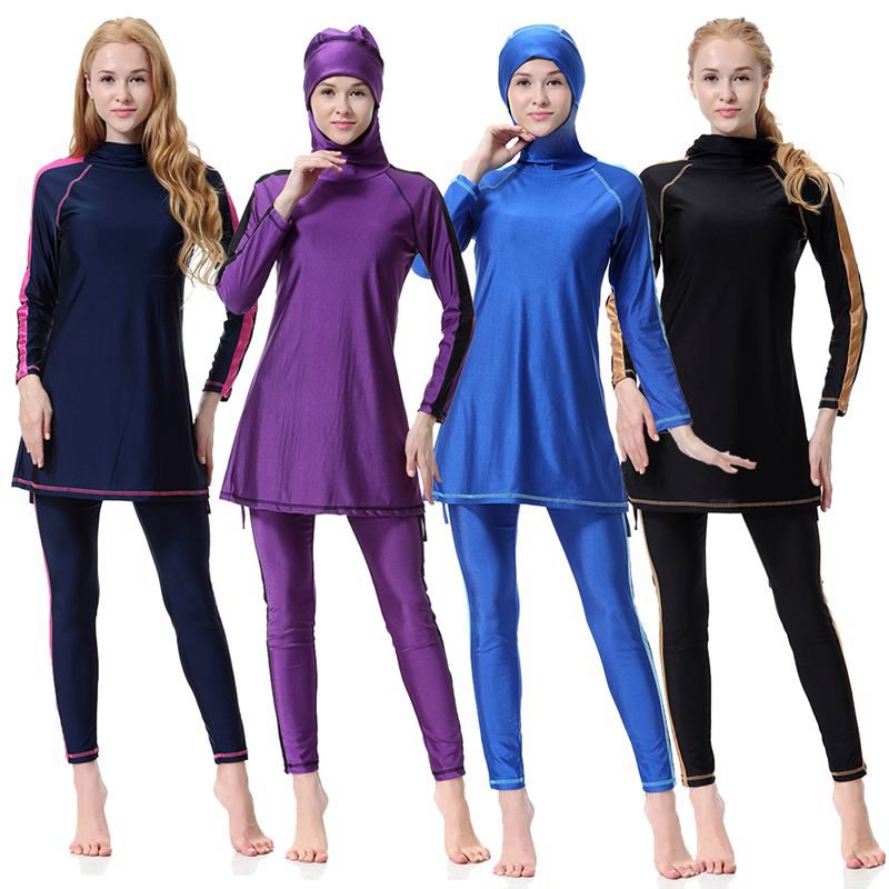 Muslim Women 3 Pieces Set Hooded Swimwear Swimsuit Burkinis Halal