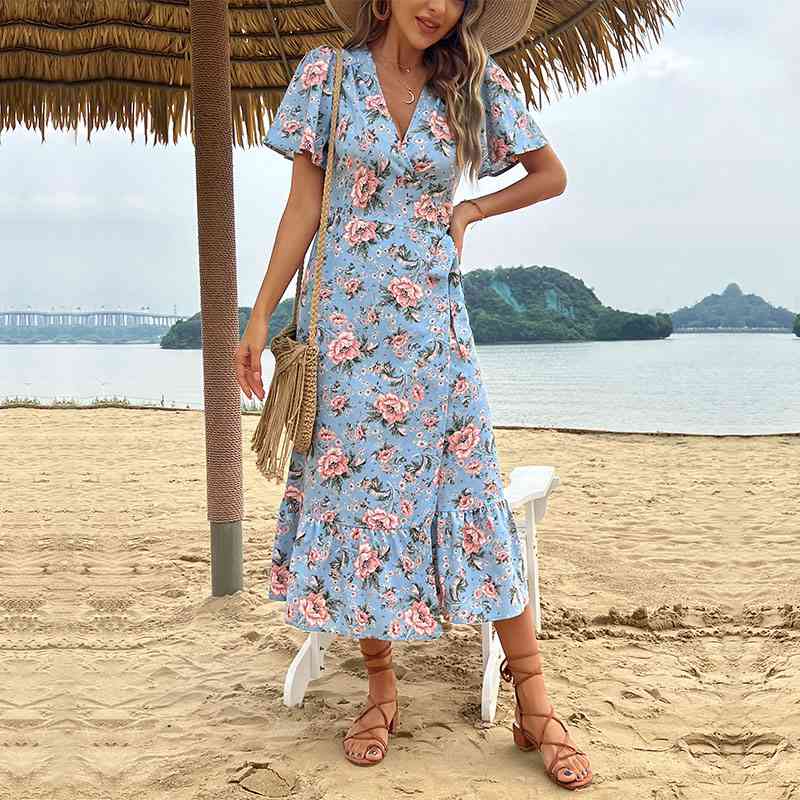 Summer Seaside Vacation Elegant Floral Printed Women Dress