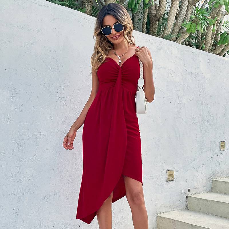 Solid Color Women Sling Tight Dress