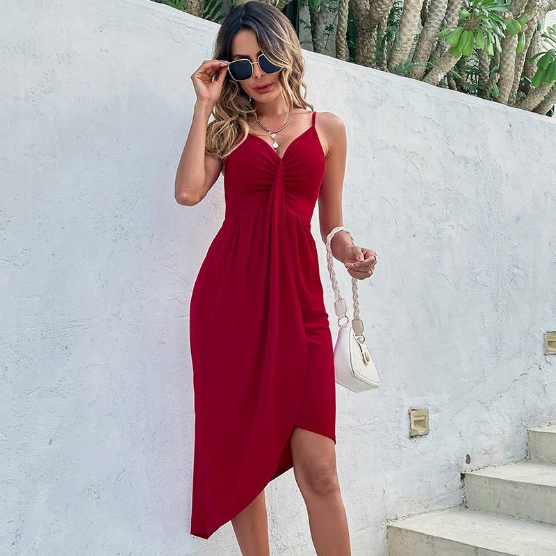 Solid Color Women Sling Tight Dress