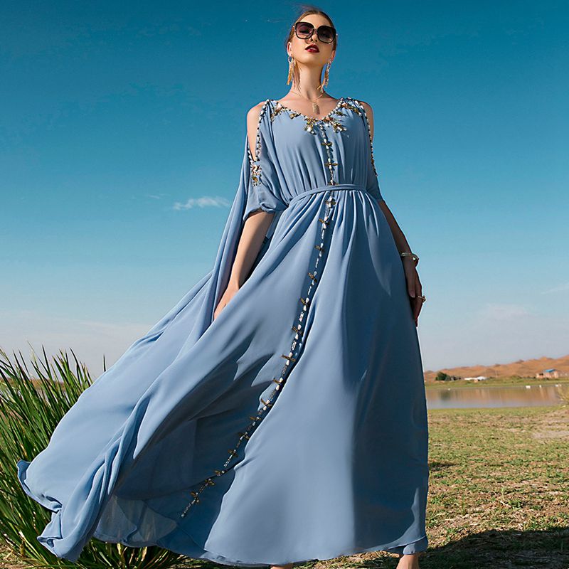 Eid Fashion Dubai Hand-stitched Rhinestone Kaftan Dress