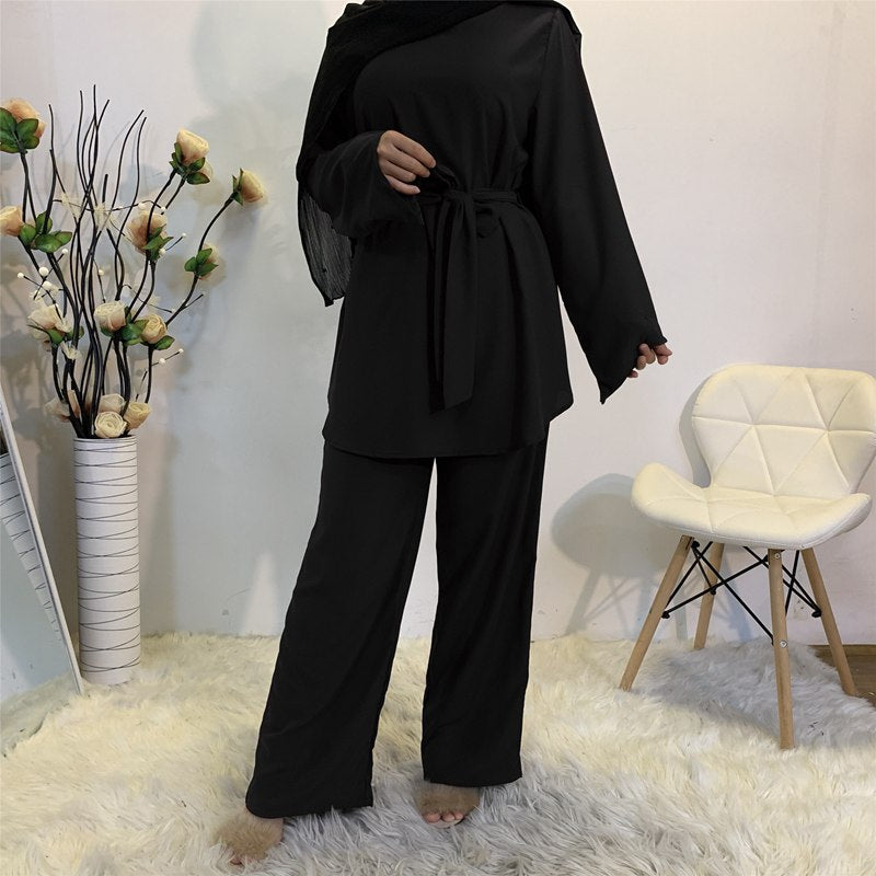 Muslim Women Office Clothing Wear Suit Nida Tops And Pants Set