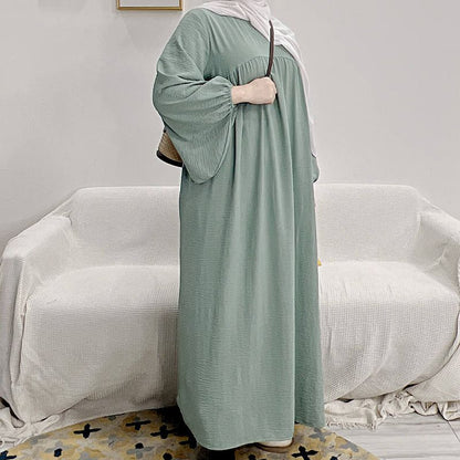 15 Color Options Muslim Women Wrinkle Abaya Dress With Pocket