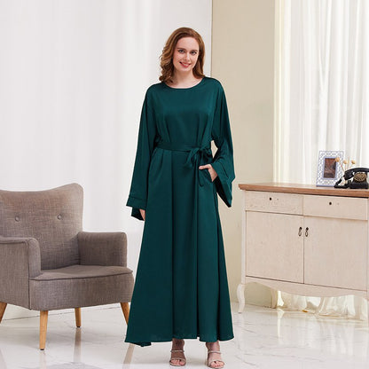 13 Color Options Solid Color Muslim Women Satin Abaya Dress Middle East Turkish