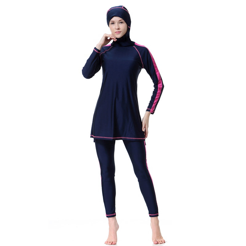 Muslim Women 3 Pieces Set Hooded Swimwear Swimsuit Burkinis Halal