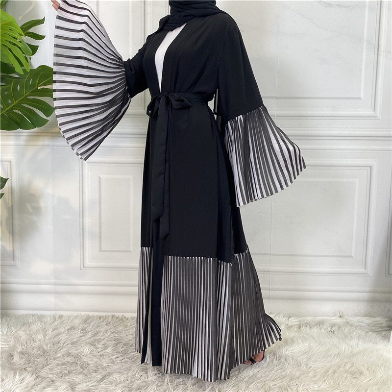 Muslim Women Pleated Cardigan Open Nida Abaya Dress