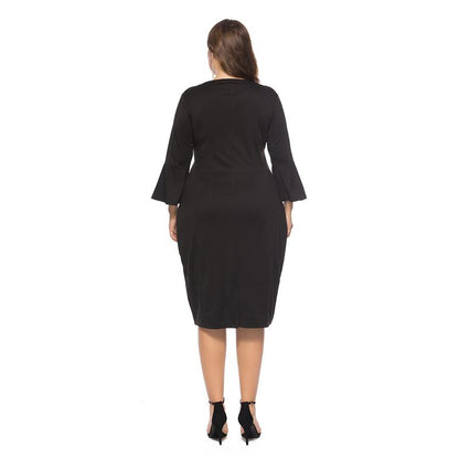 Flared Sleeves Slim Plus Size 6XL Women Midi Wrap Dress